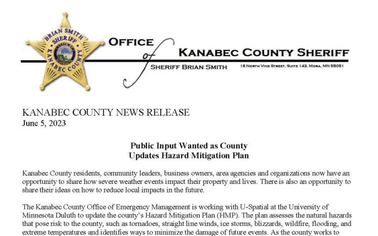 Kanabec County News Release
